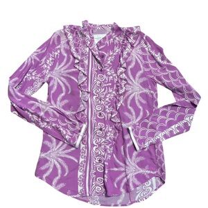 The Shirt by Rochelle Behrens, Purple and White Color, Size XS, 100% Rayon Shirt